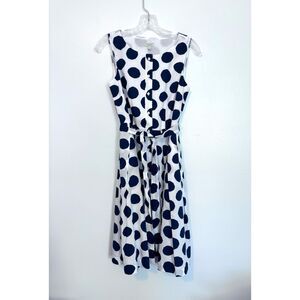 Talbots Blue And White Polka Dot Dress Petite 4 Cotton Sleeveless